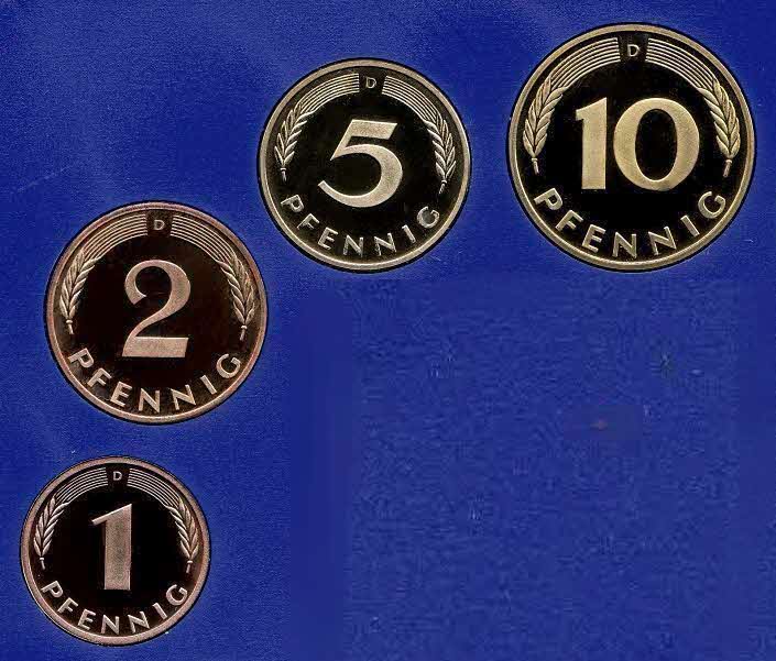  1996 D * 1 2 5 10 Pfennig 4 Münzen DM-Währung Polierte Platte PP, proof, top   