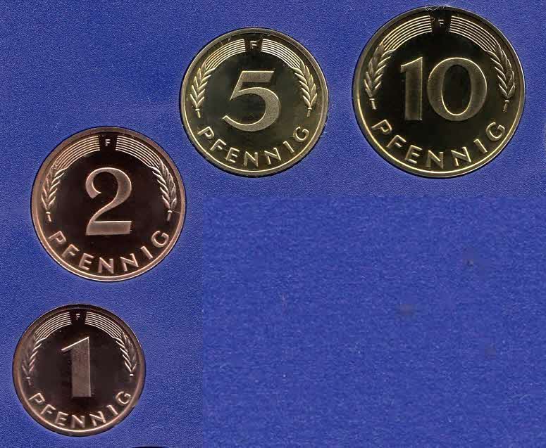  1996 F * 1 2 5 10 Pfennig 4 Münzen DM-Währung Polierte Platte PP, proof, top   
