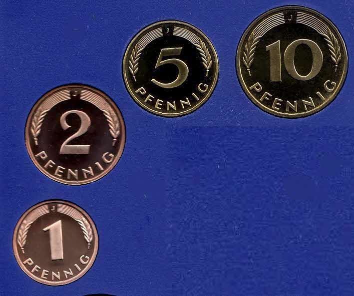  1996 J * 1 2 5 10 Pfennig 4 Münzen DM-Währung Polierte Platte PP, proof, top   