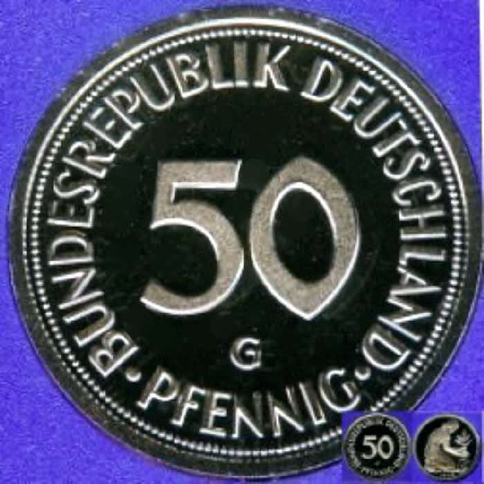  1995 G * 50 Pfennig Polierte Platte PP, proof, sehr seltene Prägung   