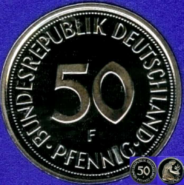  1995 F * 50 Pfennig Polierte Platte PP, proof, sehr seltene Prägung   
