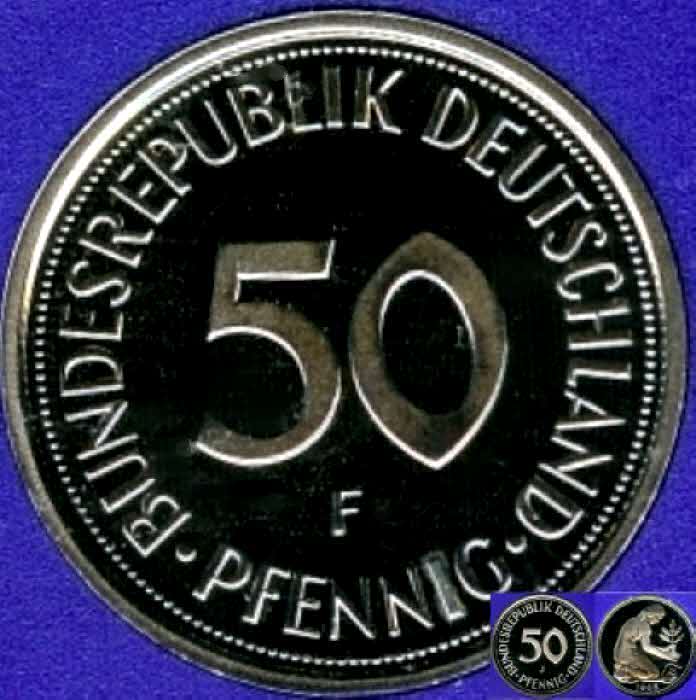  1995 F * 50 Pfennig Polierte Platte PP, proof, sehr seltene Prägung   