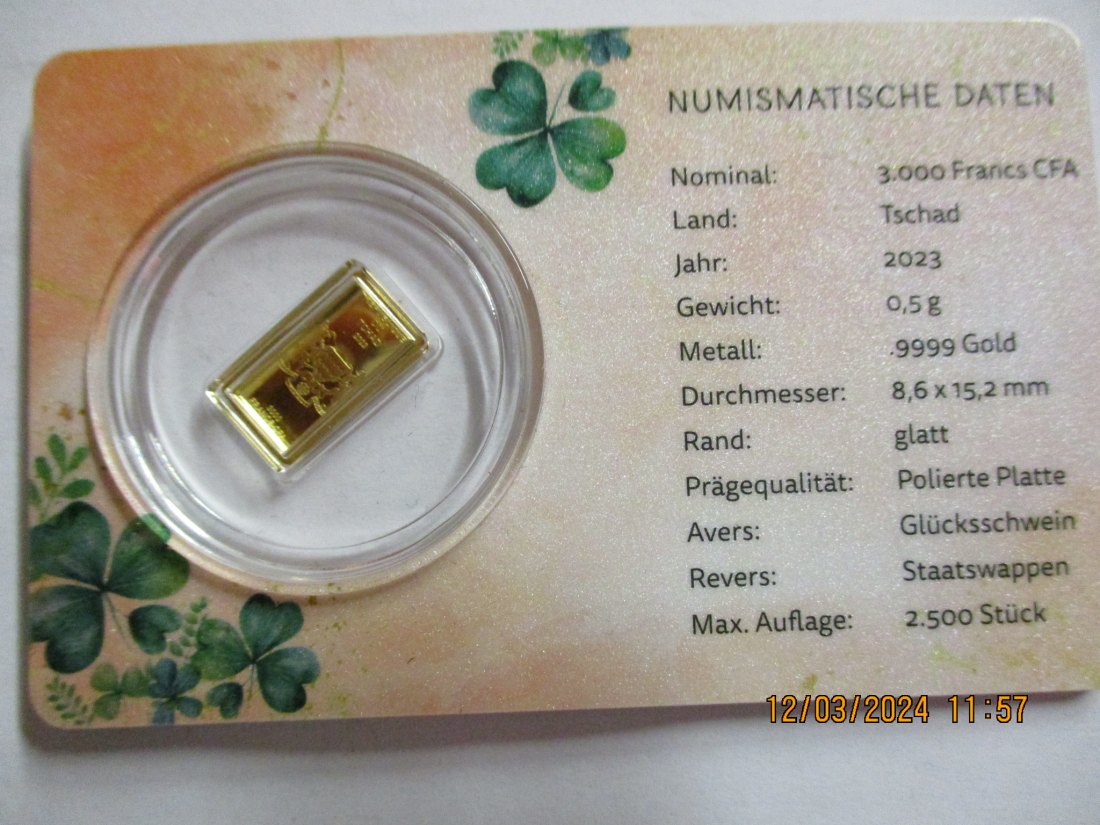  Goldmünze 3000 Francs 999er Gold 0,5 Gramm Tschad /ML3   