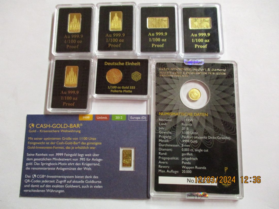  8 Goldbarren 999er Gold Gewicht 2,48 Gramm Fein/MH5   