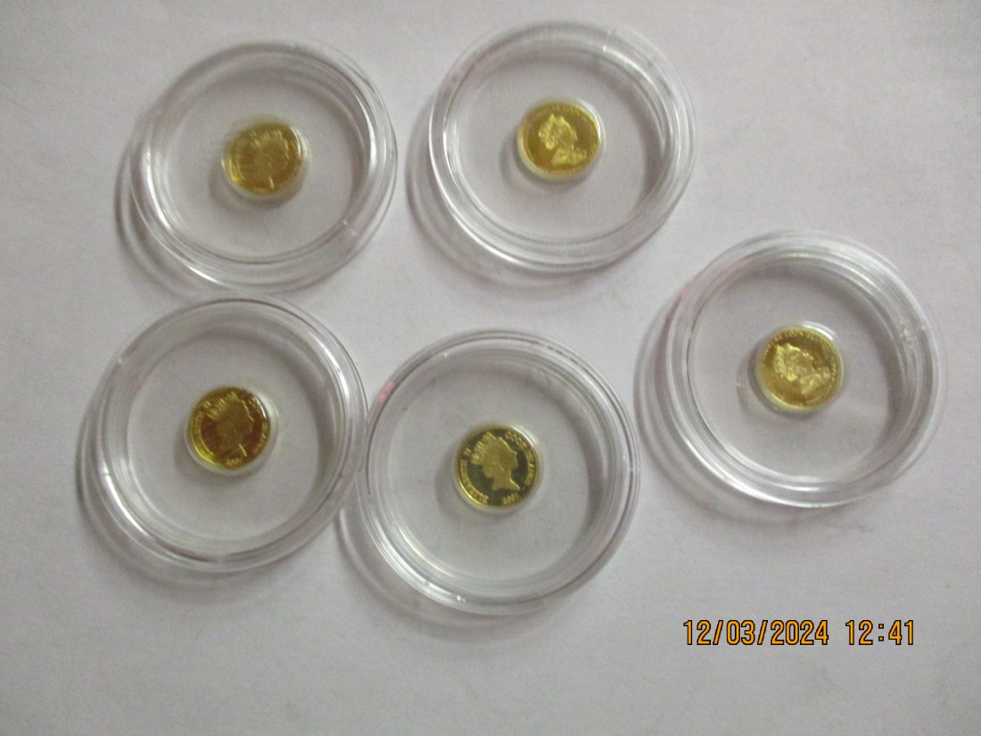  5 Goldmünzen 9999er Gold Gewicht 2,5 Gramm Fein/MX   