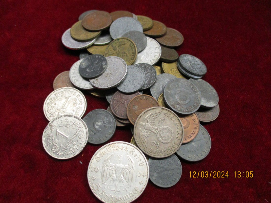  Lot Sammlung Kleinmünzen 3. Reich mit Silber Gewicht: 195 Gramm /M-3   