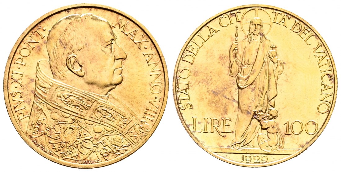 PEUS 1578 Vatikan 7,92 Feingold. Vatikanstadt seit 1929. Papst Pius XII. (1939 - 1958) 100 Lire GOLD 1929 Uncirculated