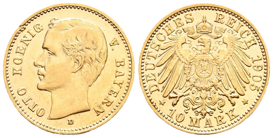 PEUS 1580 Kaiserreich - Bayern 3,58 g Feingold. Otto (1886 - 1913) 10 Mark GOLD 1905 D München Vorzüglich