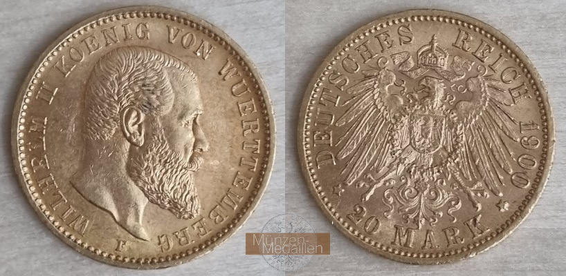 Deutsches Kaiserreich - Württemberg MM-Frankfurt Feingold: 7,17g Wilhelm II., 20 Mark 1900 F 