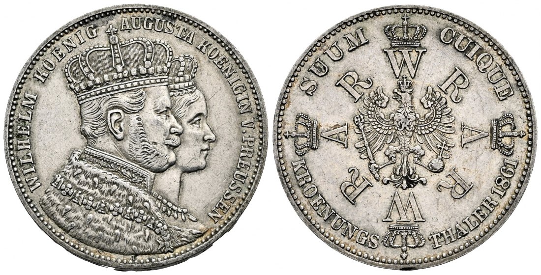 PEUS 1587 Preußen Wilhelm + Augusta im Krönungsornat Krönungstaler 1861 Sehr schön