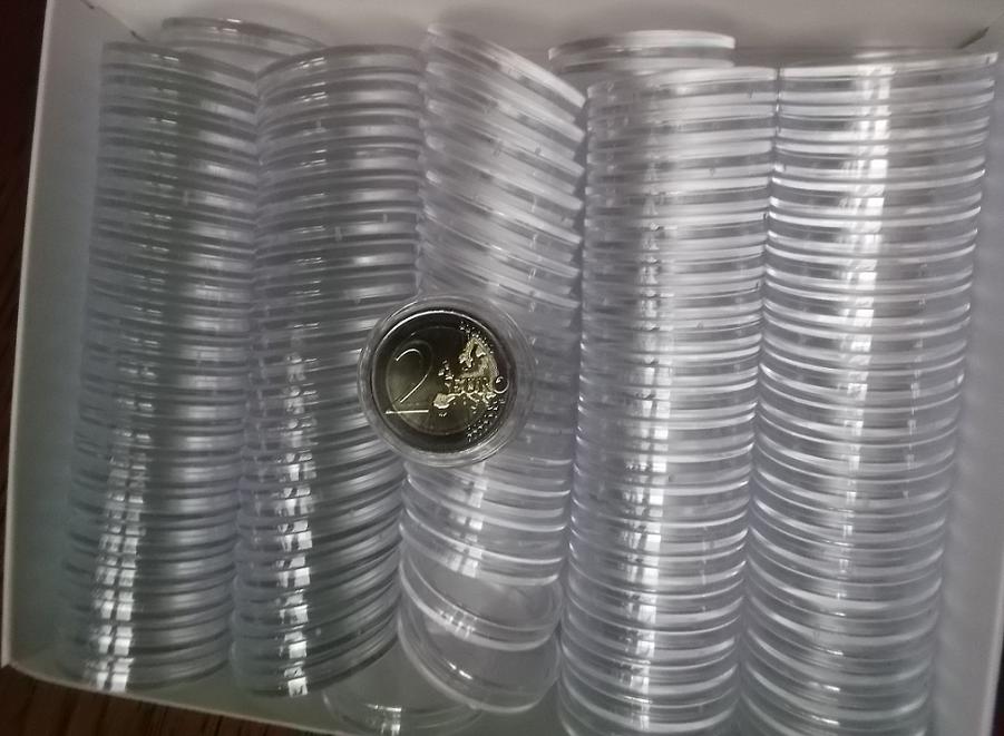  100 Stück Münzkapseln Münzdosen für 2 Euro Münzen 26,5/27mm Innen-DM Acryl klar randlos NEU   