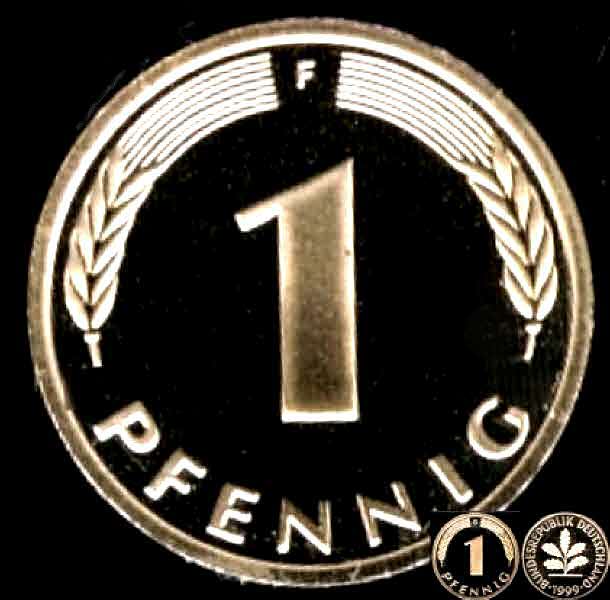  1993 F * 1 Pfennig Polierte Platte PP, proof, top   