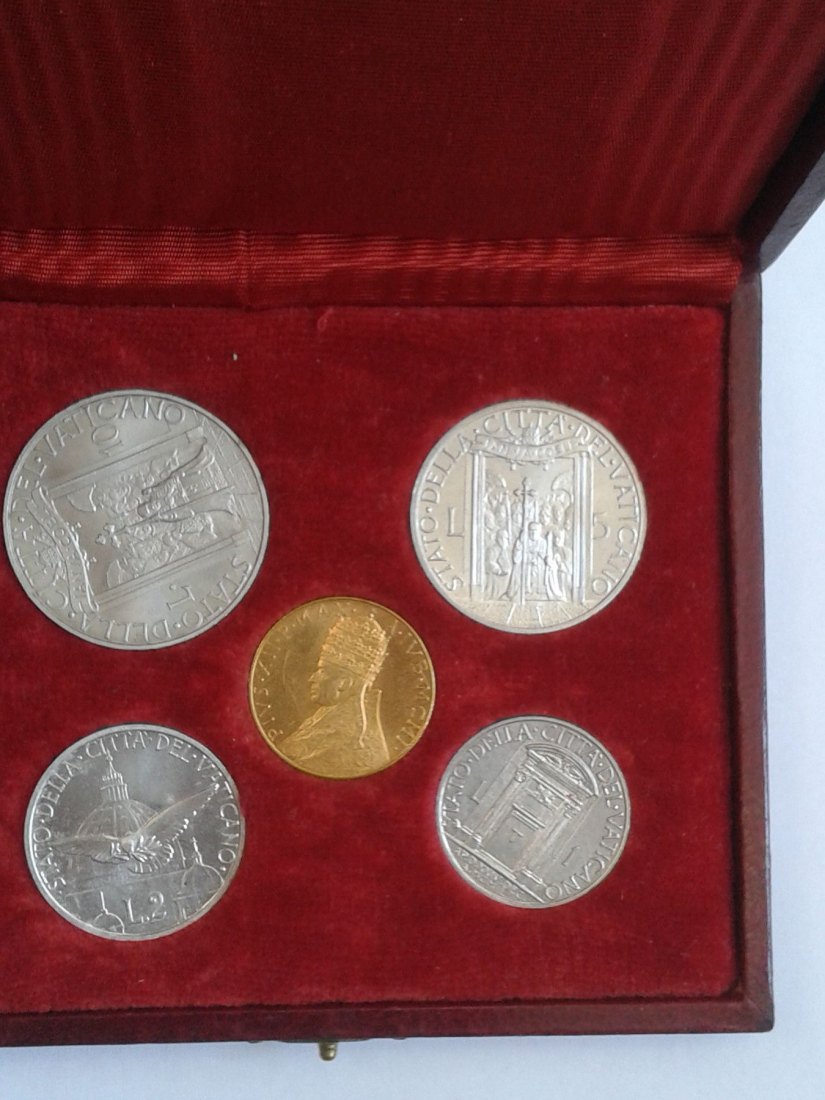  Original KMS 195ß mit 100 Lire 1950 Vatikan Gold Papst Pius XII. in Schatulle   