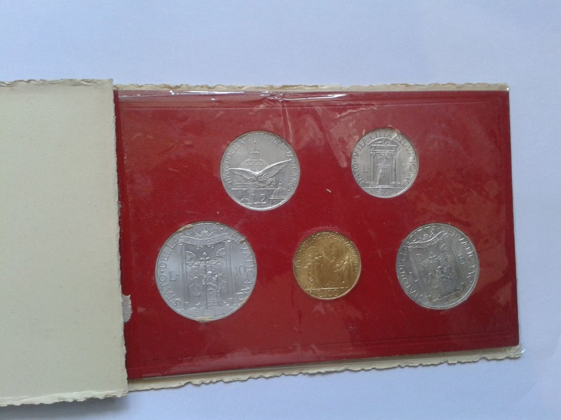  Original verpackt im Folder KMS 1950 Vatikan mit 100 Lire Gold Papst Pius XII.   