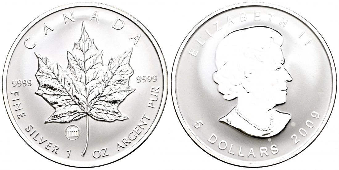 PEUS 1589 Kanada 31,1 g Feinsilber. Maple Leaf mit Privy Mark Brandenburger Tor 5 Dollars SILBER Unze 2009 Uncirculated