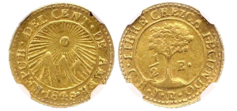  Costa Rica Zentralamerikanische Republik 1/2 Escudo 1848 | NGC AU58   