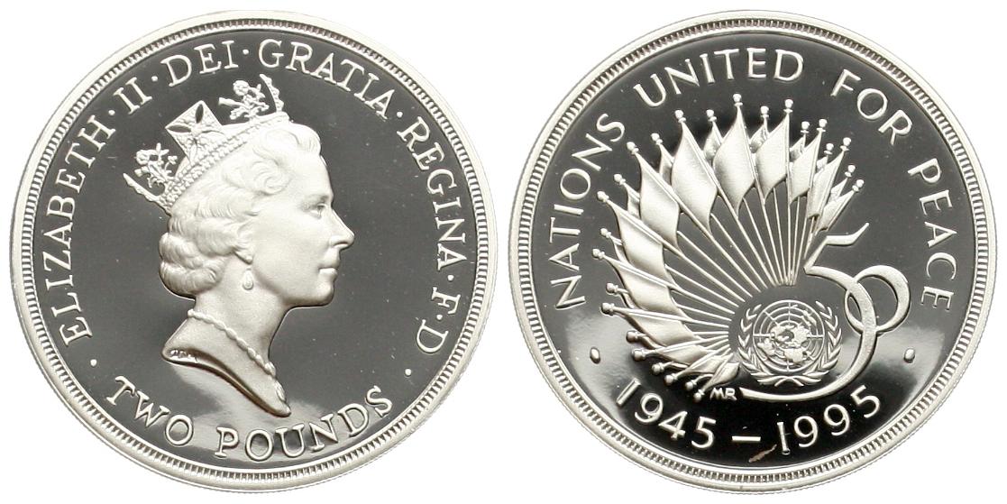  Großbritannien: Elisabeth II., 2 £ 1995, 50 Jahre UN, KM# 971, 15,98 925er Silber, pp.   