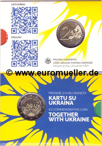 Litauen 2 Euro Gedenkmünze 2023...Ukraina...bu...Coincard   