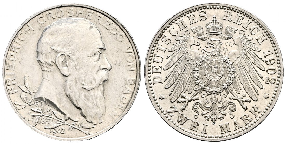 PEUS 1605 Baden - Kaiserreich 50jähriges Regierungsjubiläum 2 Mark 1902 G Vorzüglich