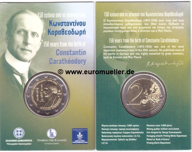 Griechenland 2 Euro Gedenkmünze 2023...C. Carathéodory...bu. in Coincard   