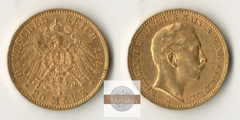 Preussen, Kaiserreich  20 Mark MM-Frankfurt Feingold: 7,17g Wilhelm II. 1888-1918 1904 A 