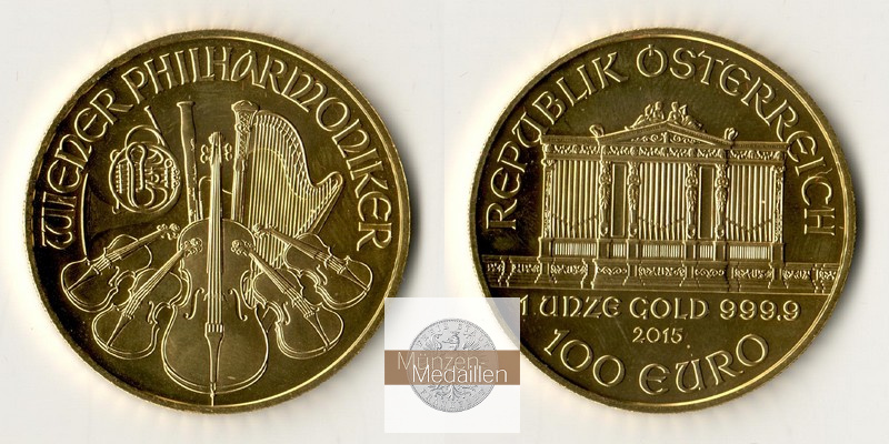 Österreich 100 Euro MM-Frankfurt Feingold: 31,1g Wiener Philharmoniker 2015 
