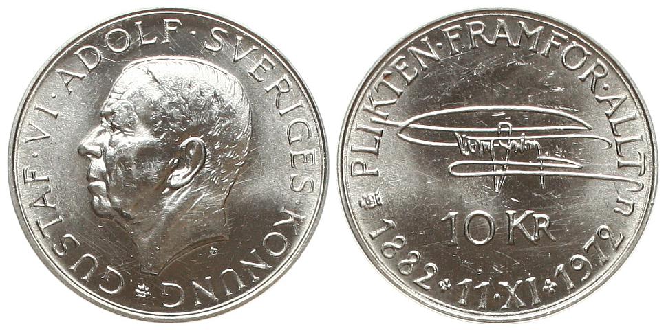  Schweden: Gustav VI Adolf., 10 Kroner 1972 TS, 18,7 gr. 830 er Silber Sieg 79, zum 90. Geburtstag   