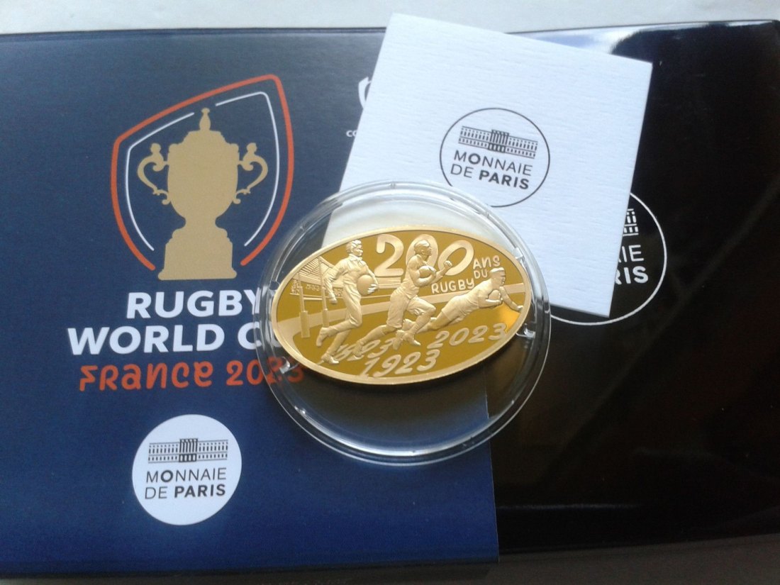 Original 200 euro 2023 PP Frankreich Rugby oval shaped Gold 1 Unze Gold 999er Gold