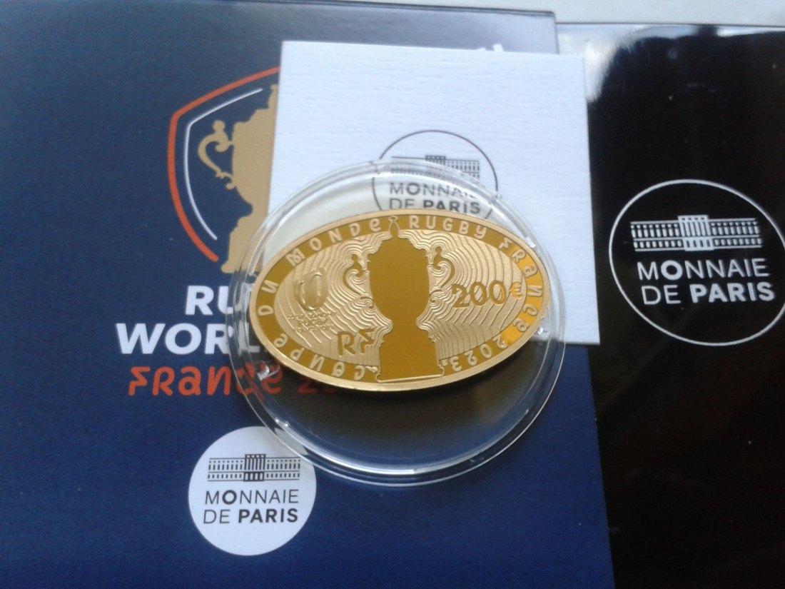  Original 200 euro 2023 PP Frankreich Rugby oval shaped Gold 1 Unze Gold 999er Gold   