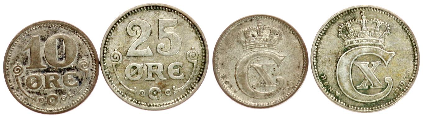  Dänemark: Christian X., 10 Øre 1919 und 20 Øre 1919, beide aus Silber   