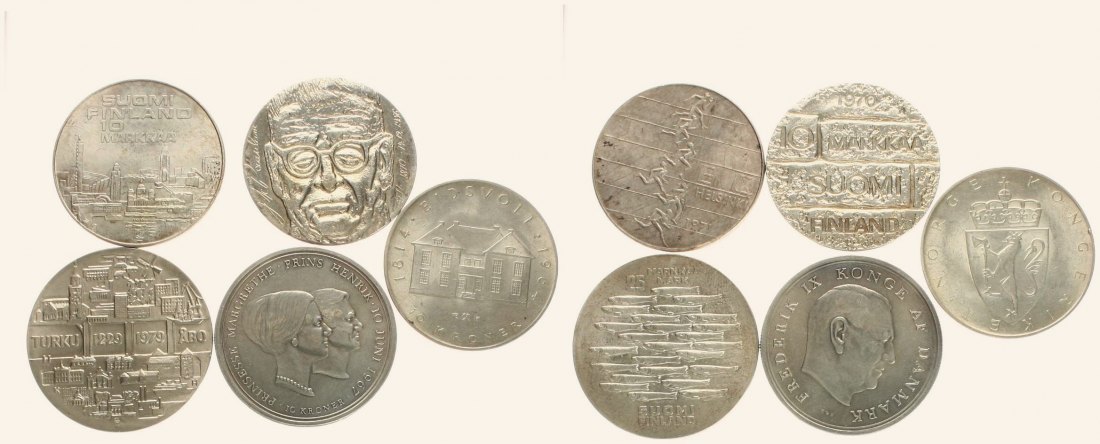  Wertvolles Lot von 14 skandinavischen Silbermünzen, Gewicht: 251,6 Gramm, alle Sammelwürdig!!   