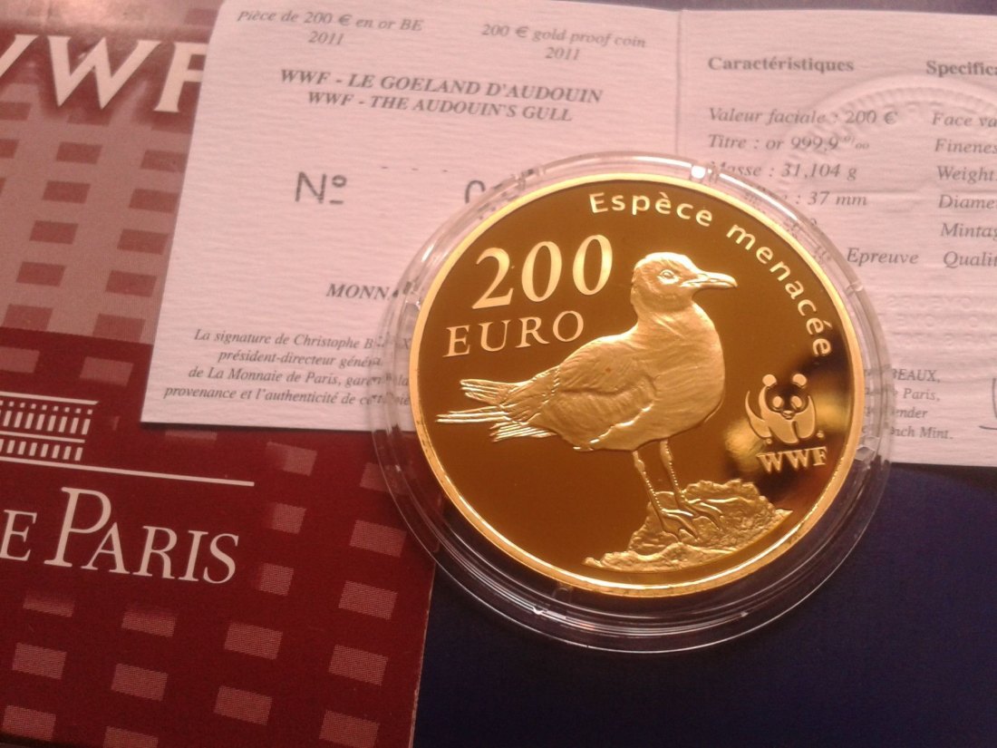  Original 200 euro 2011 PP Frankreich WWF Möve Goeland 1 Unze Gold 999er Gold - nur 107 Stück geprägt   