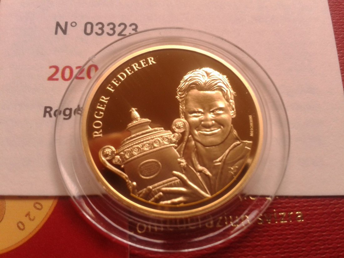  Original 50 Franken 2020 PP Schweiz Roger Federer 11,29g 900er Gold - seltene Sammlermünze   