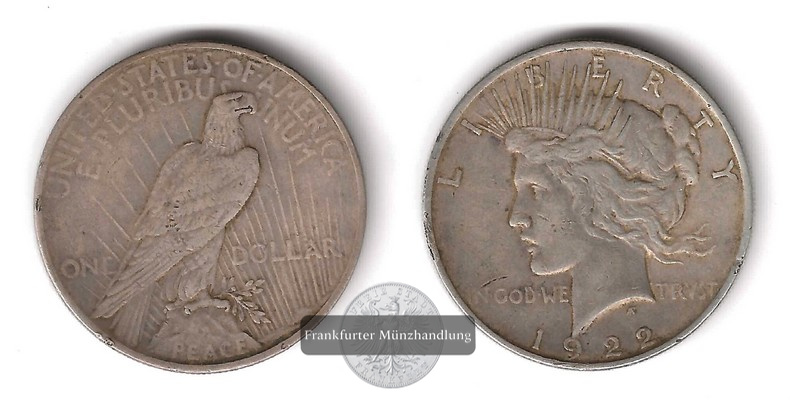  USA,  1 Dollar  1922  Peace Dollar    FM-Frankfurt    Feinsilber: 24,06g   