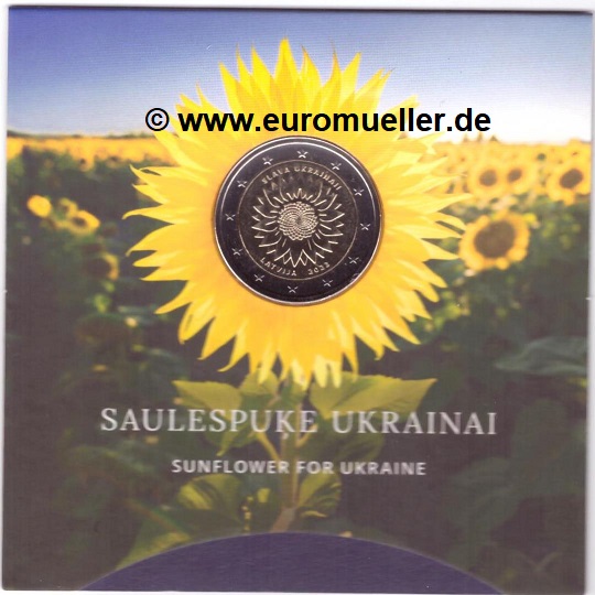 Lettland 2 Euro Gedenkmünze 2023...Ukr. Sonnenblume...bu.   