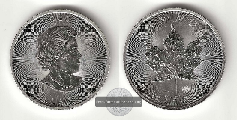  Kanada  2 x 5 Dollar 2018  Maple Leaf   FM-Frankfurt   Feinsilber: 2 x 31,1g, zus. 62,2g   