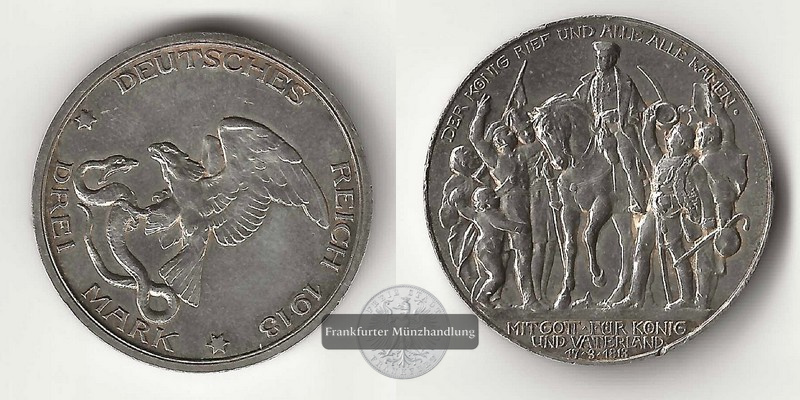  Deutsches Kaiserreich. Preussen, Wilhelm II. 3 Mark 1913 A  FM-Frankfurt   Feinsilber: 15g   
