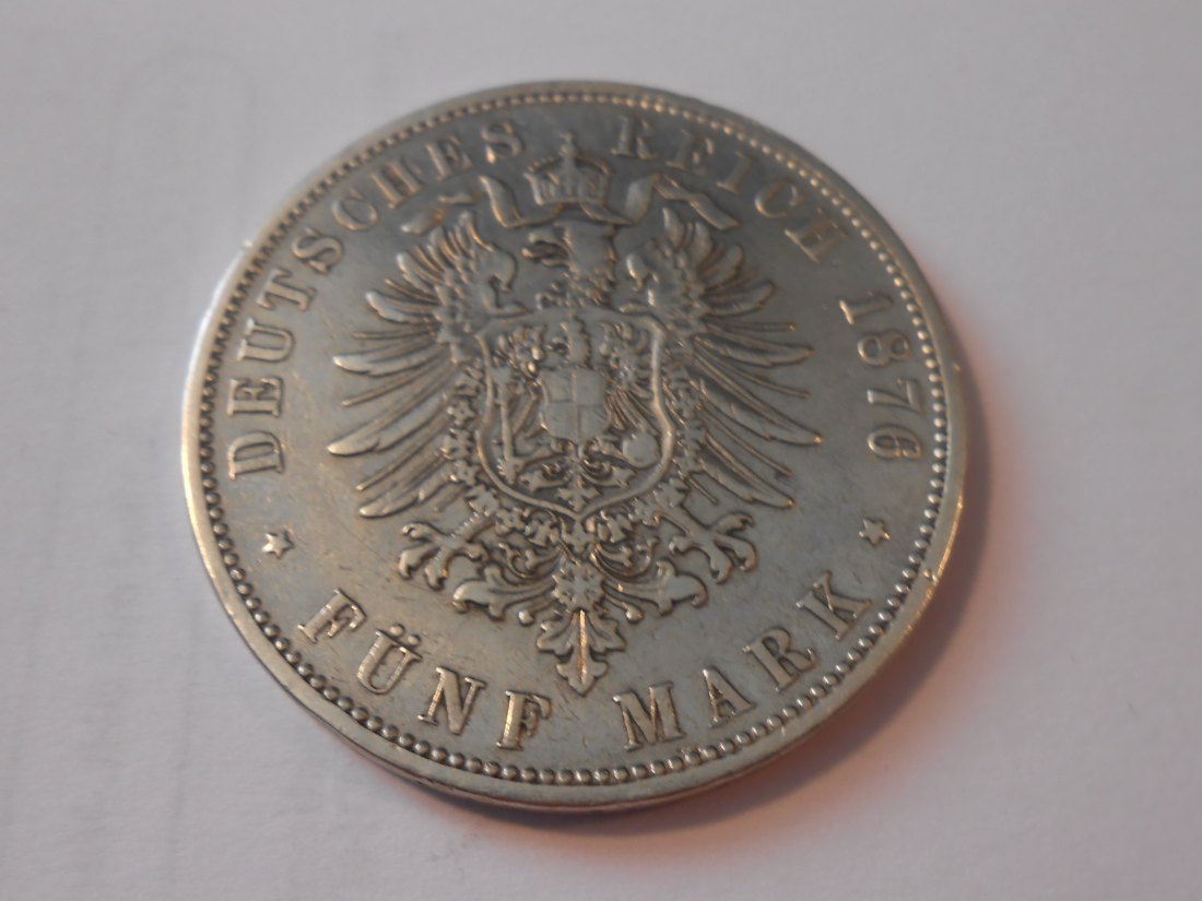  Kaiserreich 5 Mark 1876 F Württemberg   