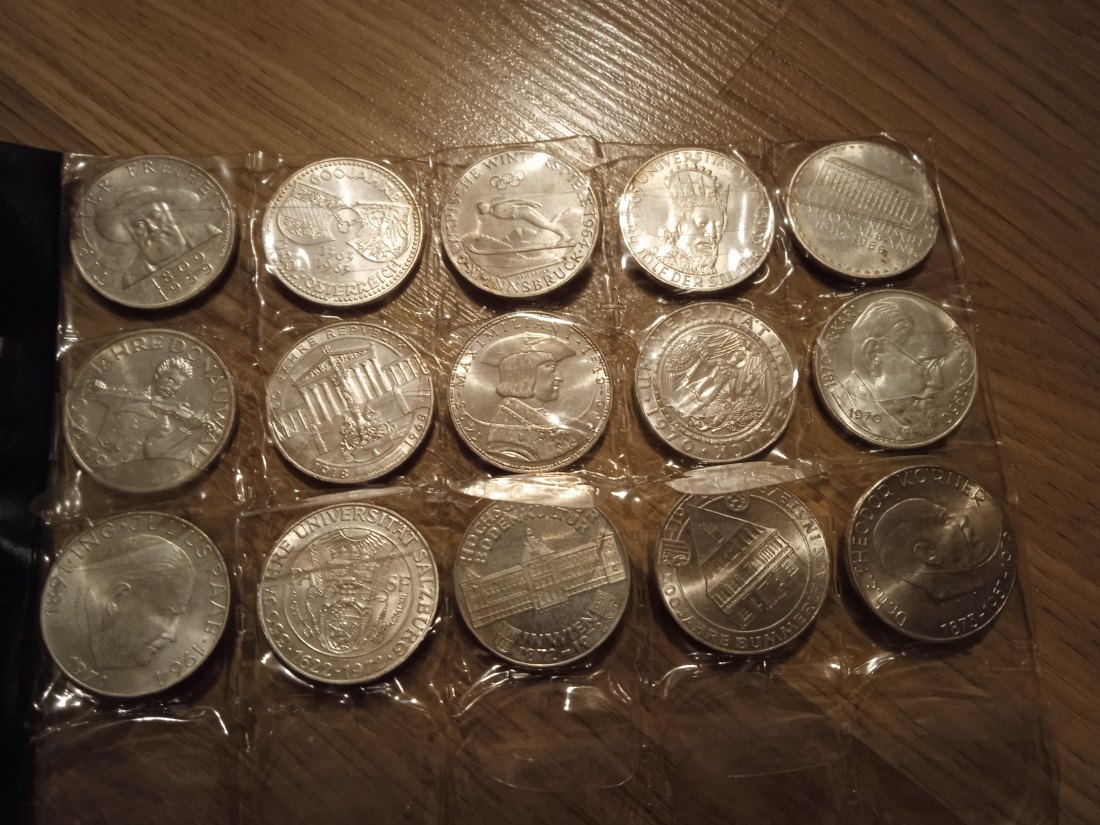  Österreich Lot 15 Coins 50 Schilling 1959-1973 Silver .900 Fine 270 g   