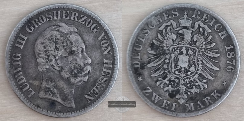  Deutsches Kaiserreich. Hessen, Ludwig III.  2 Mark 1876 H   FM-Frankfurt Feinsilber: 10g   