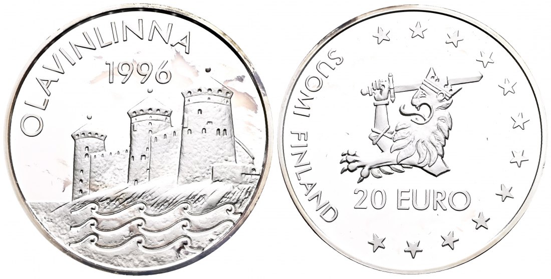 PEUS 1612 Finnland 24,98 g Feinsilber. Burg Olavinlinna 20 Euro SILBER 1996 Proof (Kapsel)