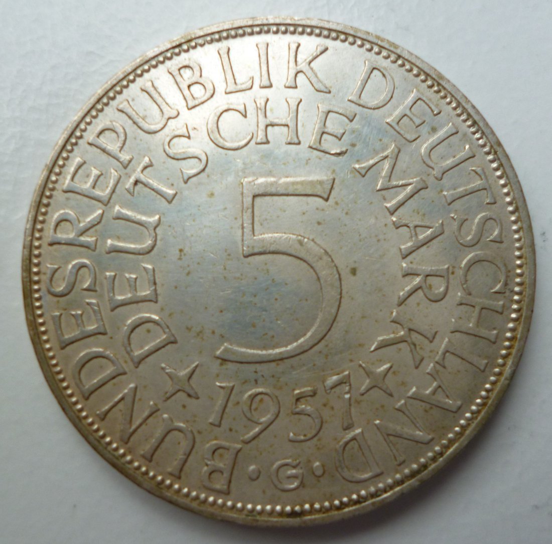  Deutschland 5 DM 1957 G Heiermann Silber   