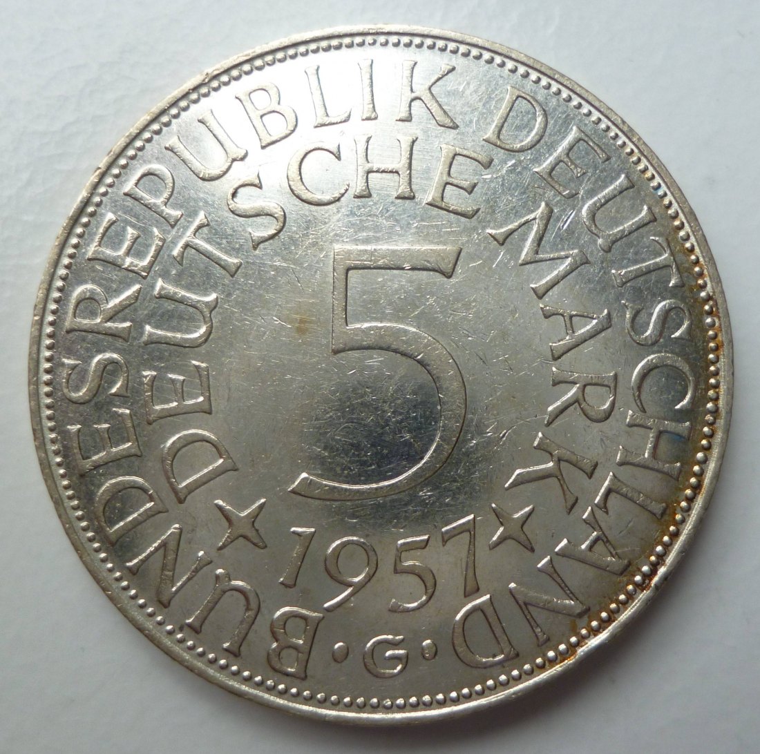  Deutschland 5 DM 1957 G Heiermann Silber   