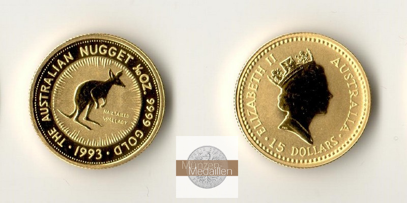 Australien 15 Dollar MM-Frankfurt Feingold: 3,11g Kangaroo 1993 