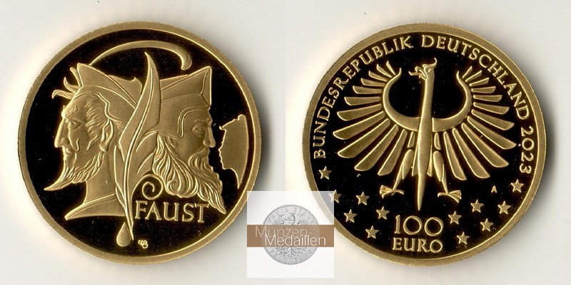 BRD  100 Euro MM-Frankfurt  Feingols: 15,55g Faust 2023 A 