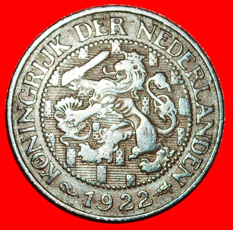  * RAMPANT LÖWE (1913-1941): NIEDERLANDE ★ 1 CENT 1922! WILHELMINA (1890-1948)★OHNE VORBEHALT!   