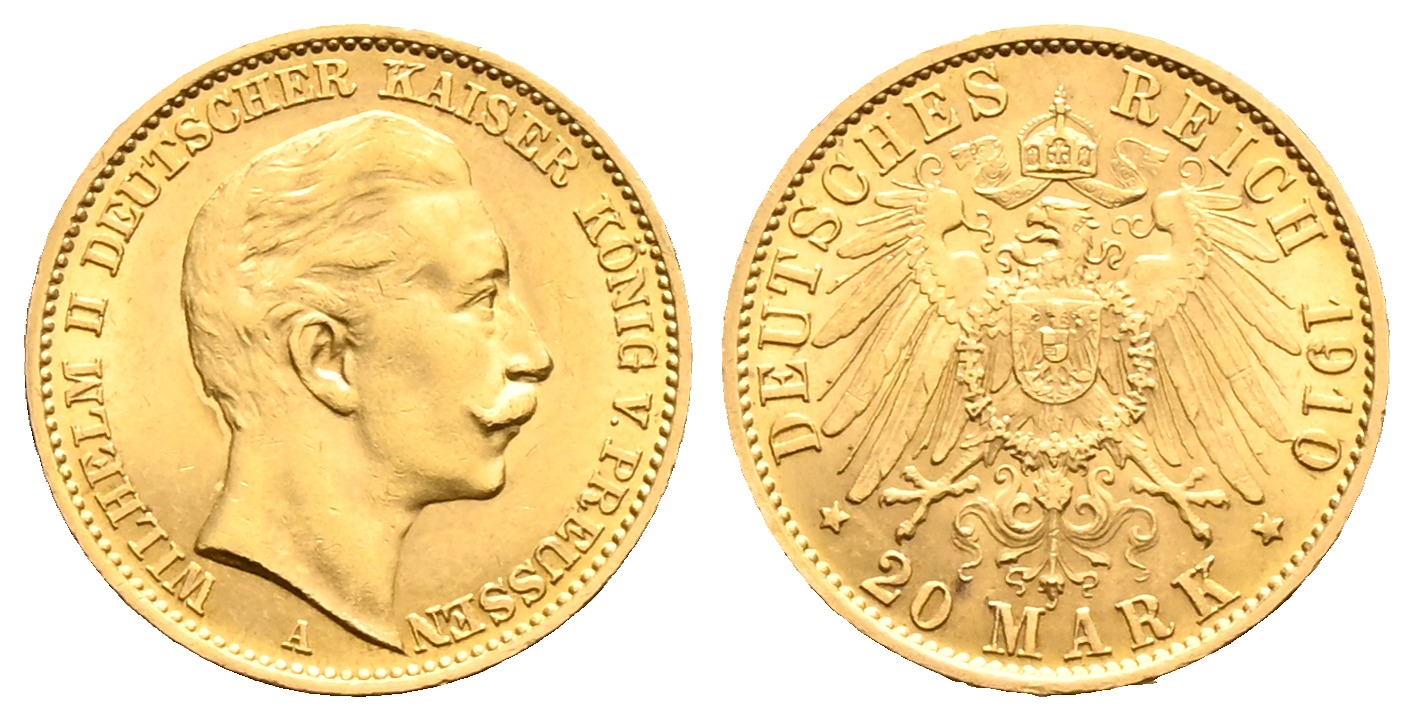 PEUS 1632 Kaiserreich - Preußen 7,16 g Feingold. Wilhelm II.(1888 - 1918) 20 Mark GOLD 1910 A Sehr schön / Vorzüglich