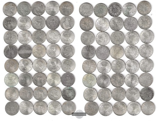  Österreich  40 x 25 Schilling 1945-2001(Gedenkmünzen) FM-Frankfurt Feingewicht: 416g Silber   