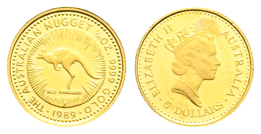 PEUS 1641 Australien 1,56 g Feingold. Rotes Känguru 5 Dollars GOLD 1/20 Unze 1990 Uncirculated