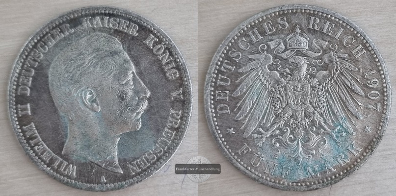  Deutsches Kaiserreich. Preussen, Wilhelm II.  5 Mark 1907 A   FM-Frankfurt  Feinsilber: 25g   